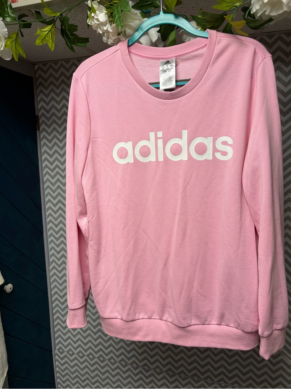NEW adidas Pink Crewneck Sweatshirt with White Logo